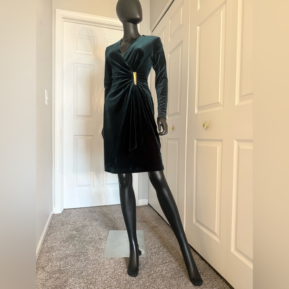 Velvet green Calvin Klein dress with gold decorative design